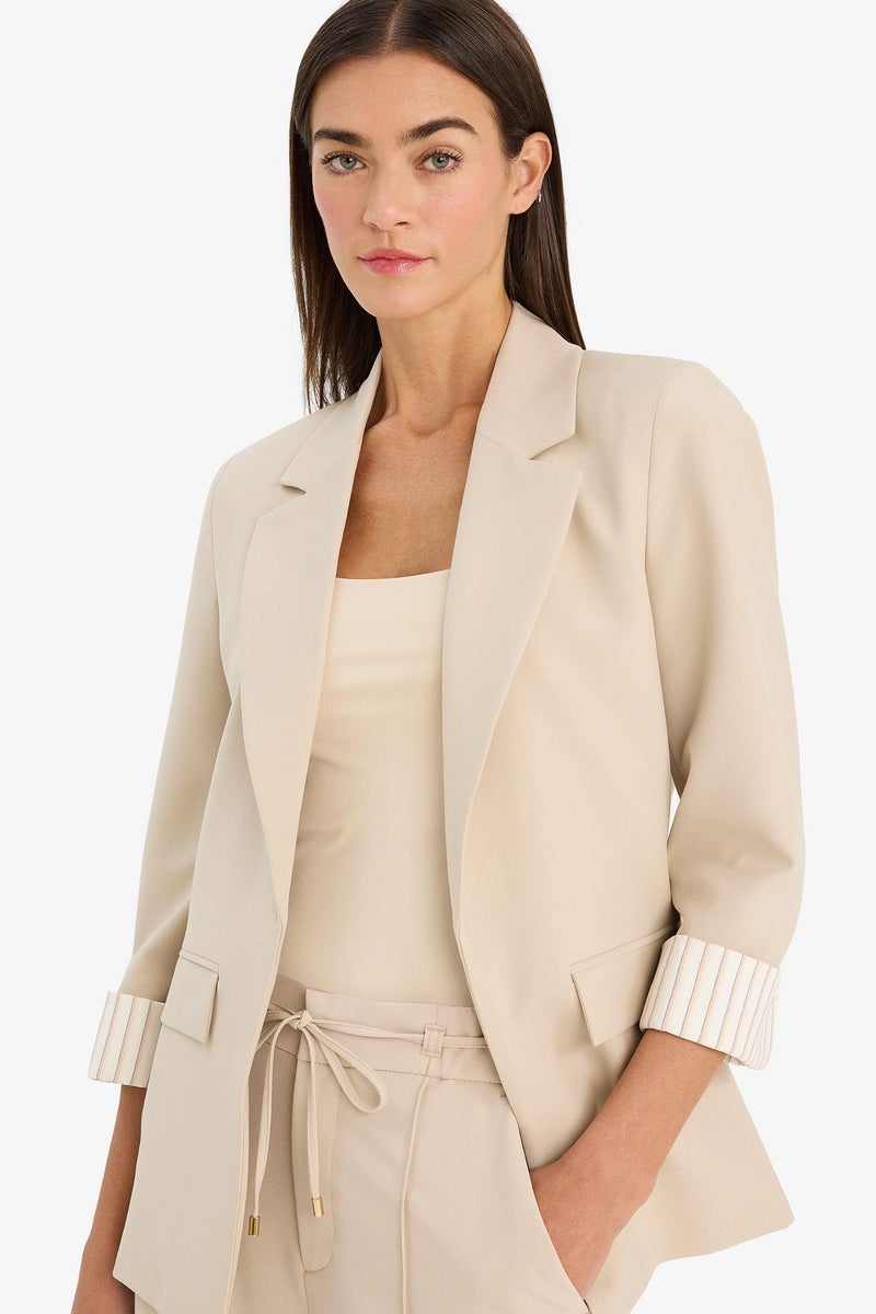 DeFacto Beige Woman Oversize Fit Jacket Collar Blazer Casual - Image 1